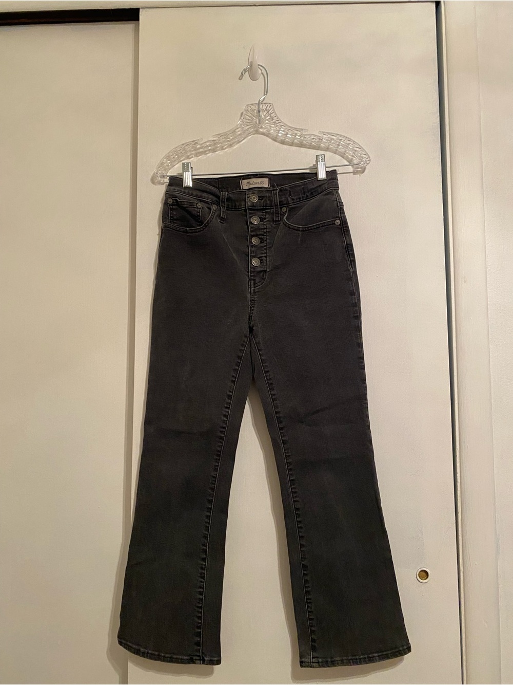 Madewell Black High-Rise Button-Fly Bootcut Jeans, (5) Pockets, Large Belt Loops
